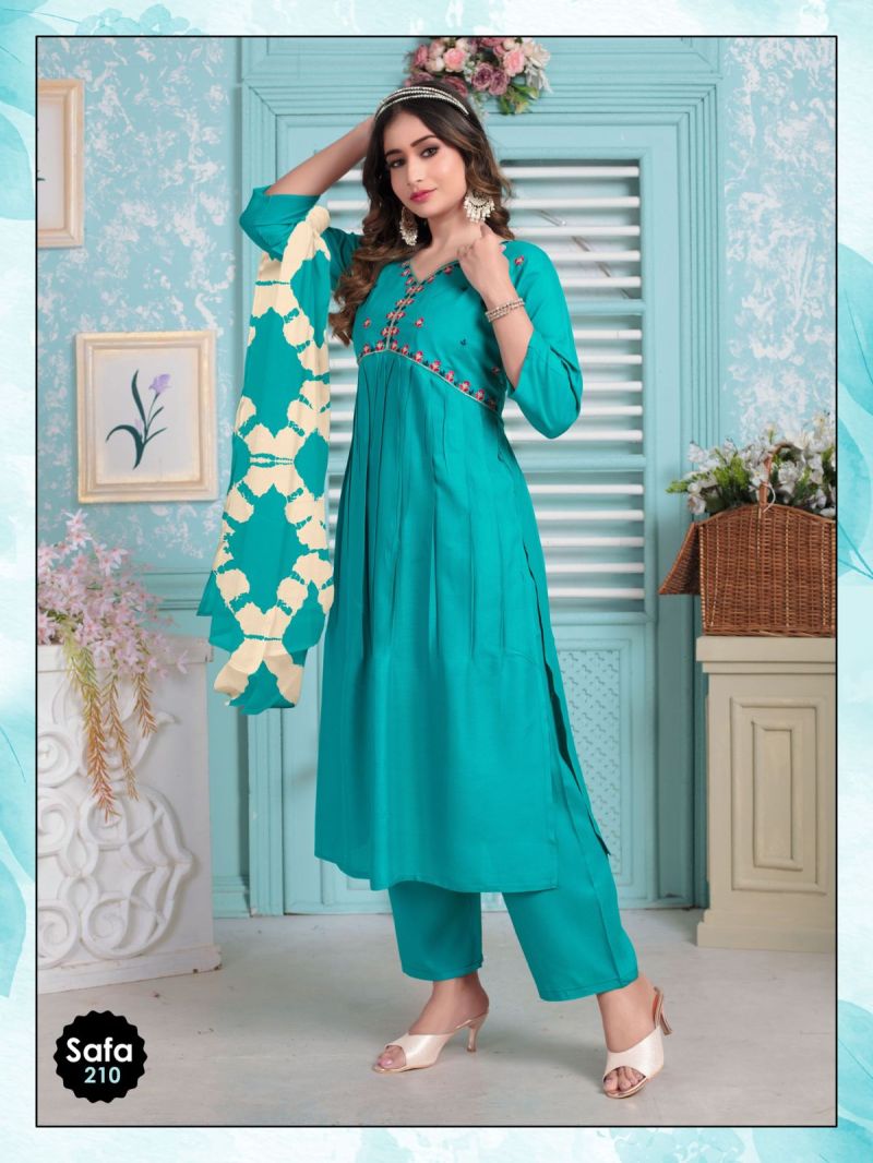 Rayon Embroidered Alia Cut Kurti Bottom With Dupatta