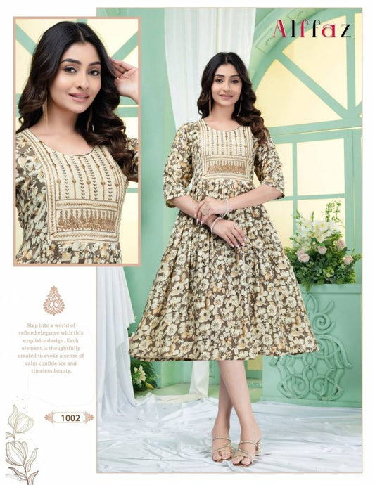 Rayon Procion Printed Kurti with Embroidery Work