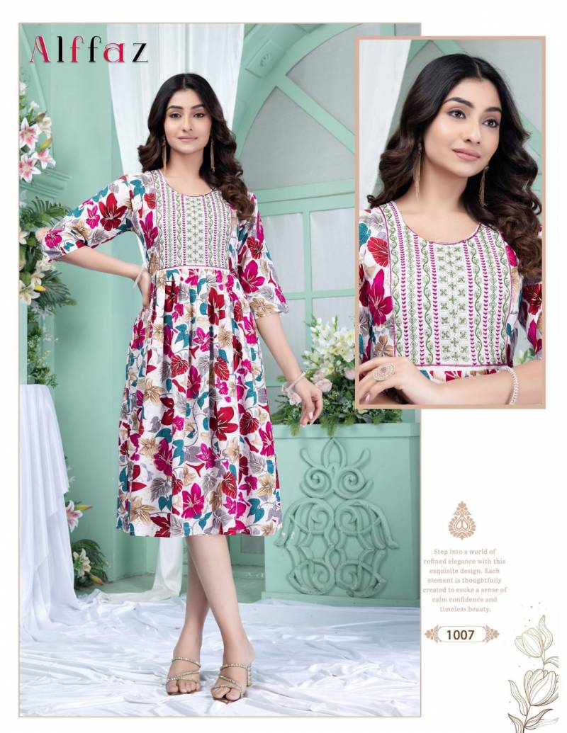 Rayon Procion Printed Kurti with Embroidery Work