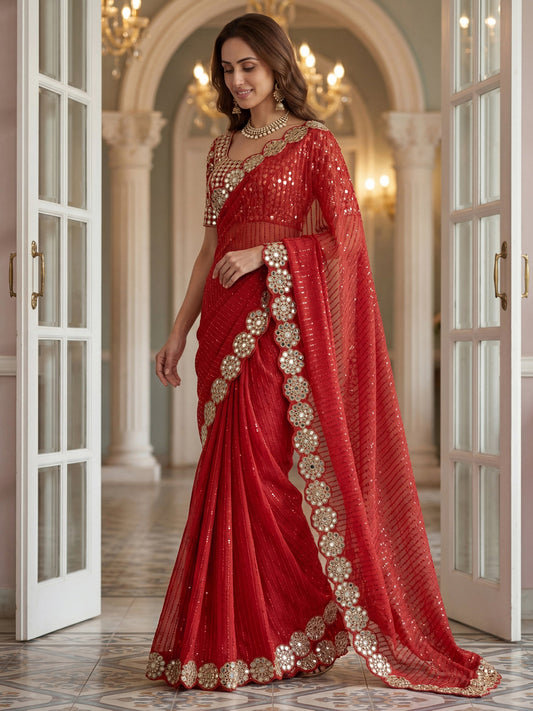 Georgette Wedding Wear Saree With Blouse