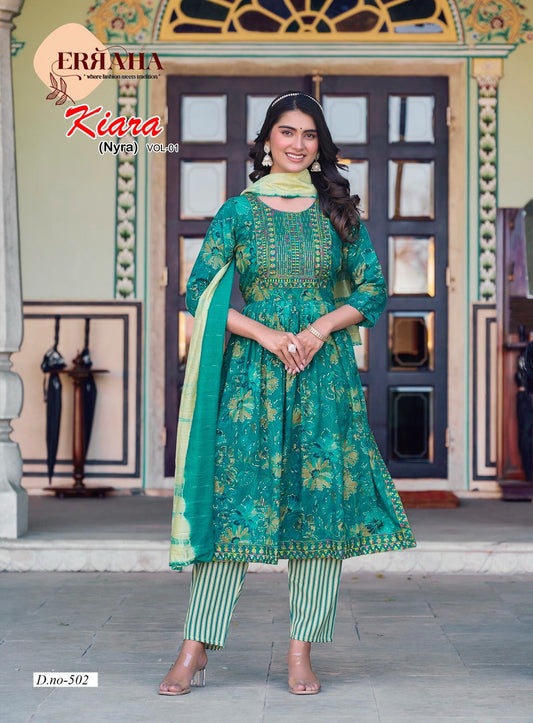 Rayon Nyra Cut Kurti Set with Bottom & Dupatta
