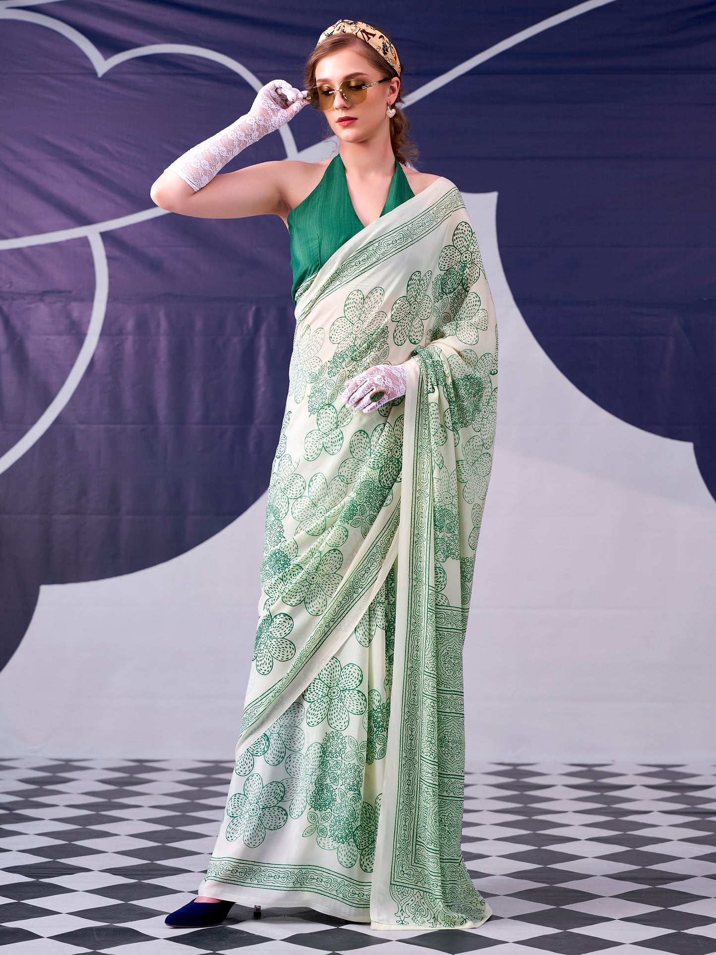 Floral Printed Satin Event Wear Saree With Blouse
