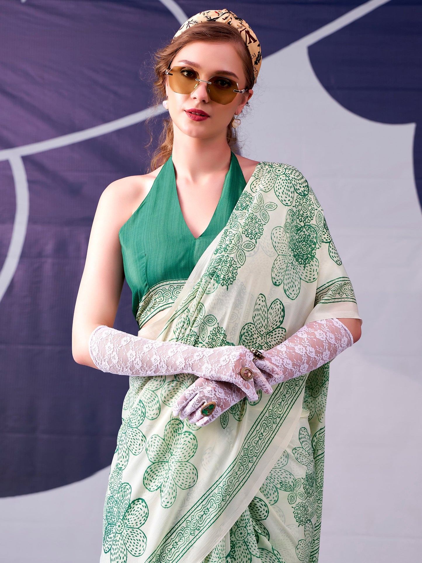 Floral Printed Satin Event Wear Saree With Blouse