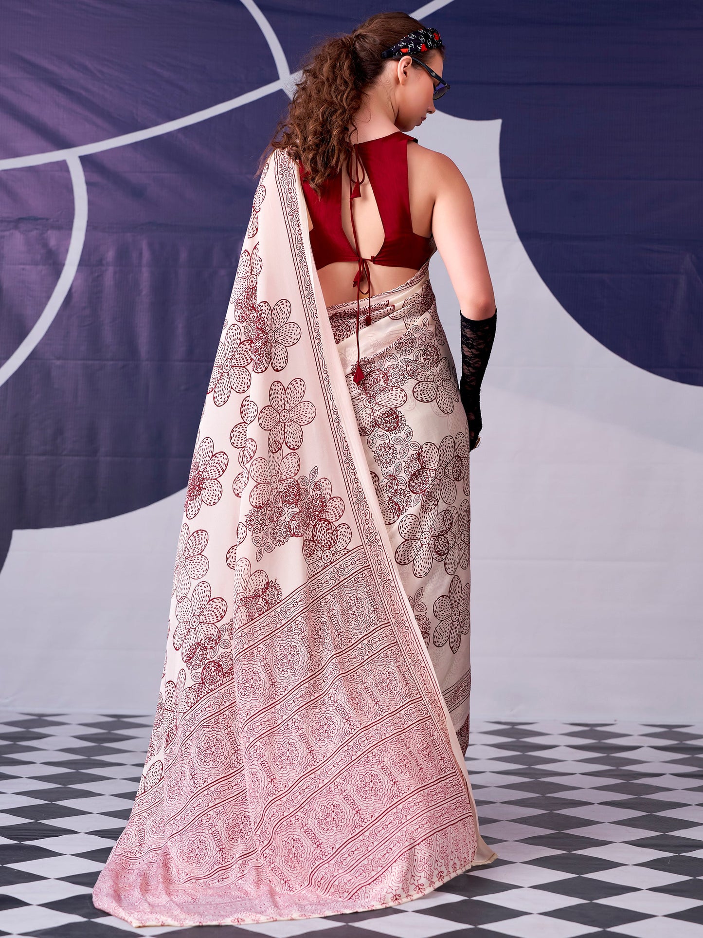 Floral Printed Satin Event Wear Saree With Blouse