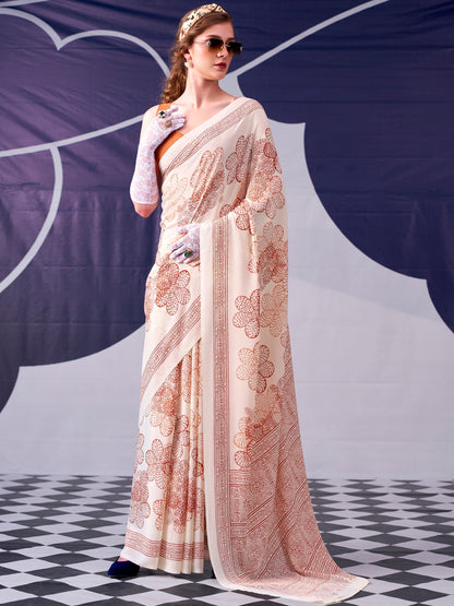 Floral Printed Satin Event Wear Saree With Blouse