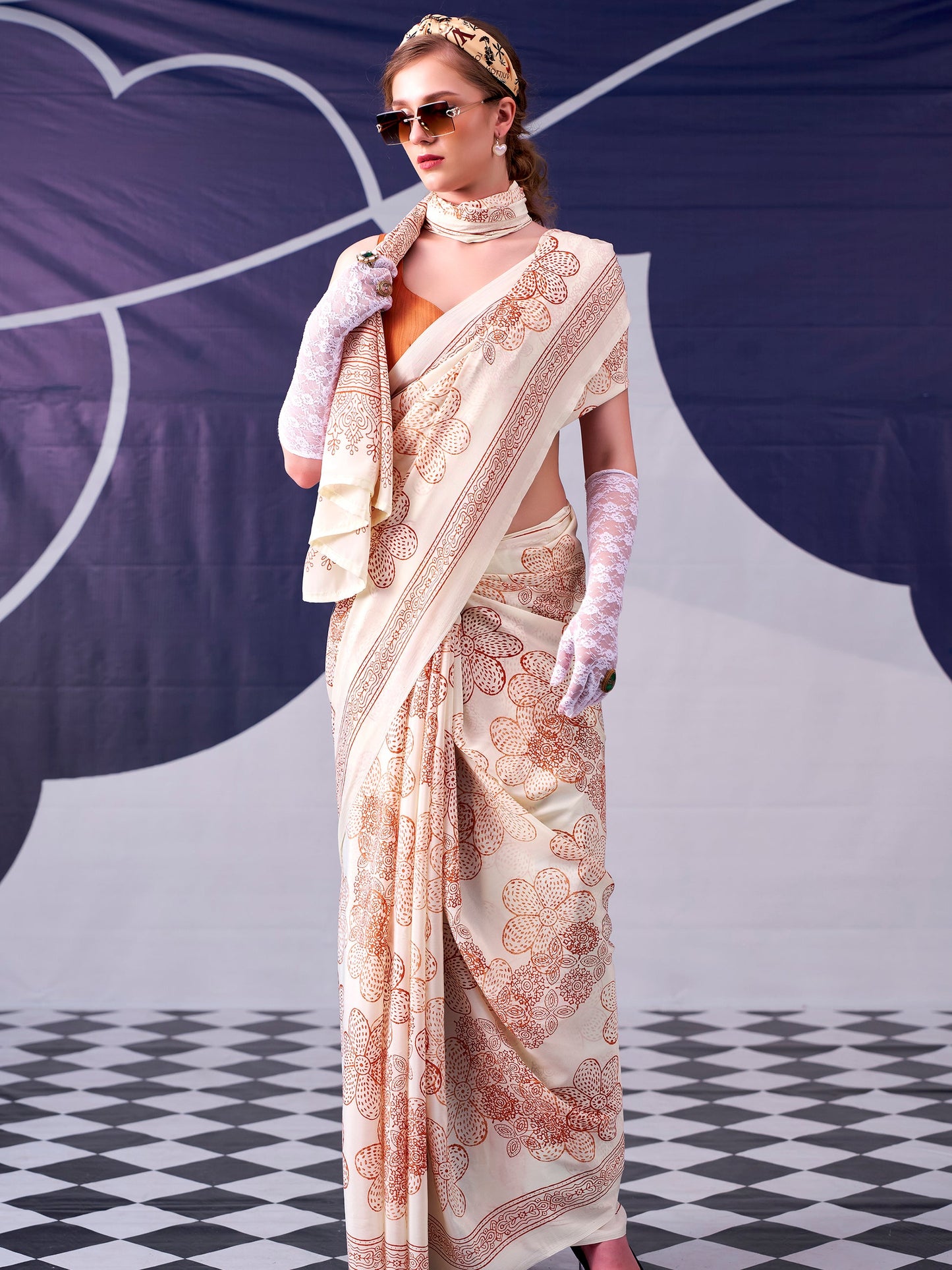 Floral Printed Satin Event Wear Saree With Blouse