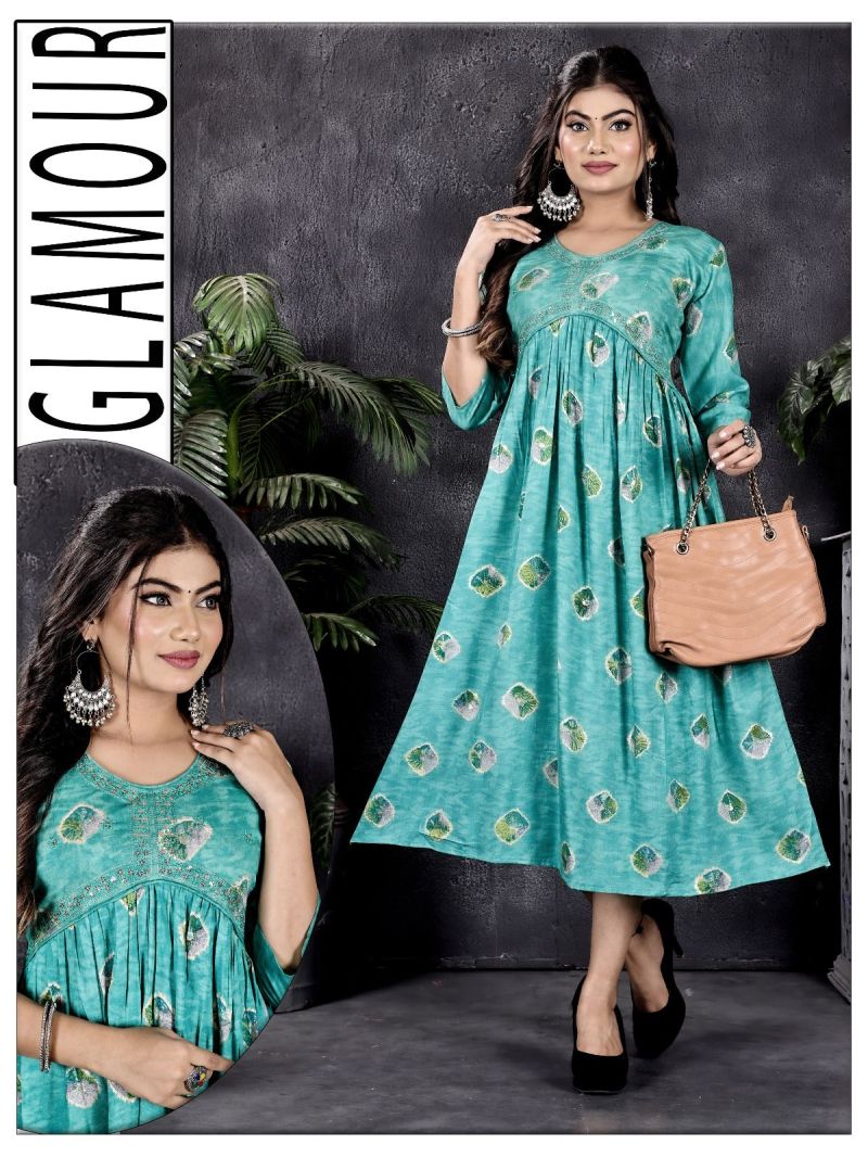 Premium Rayon Foil Printed Alia Cut Kurtis