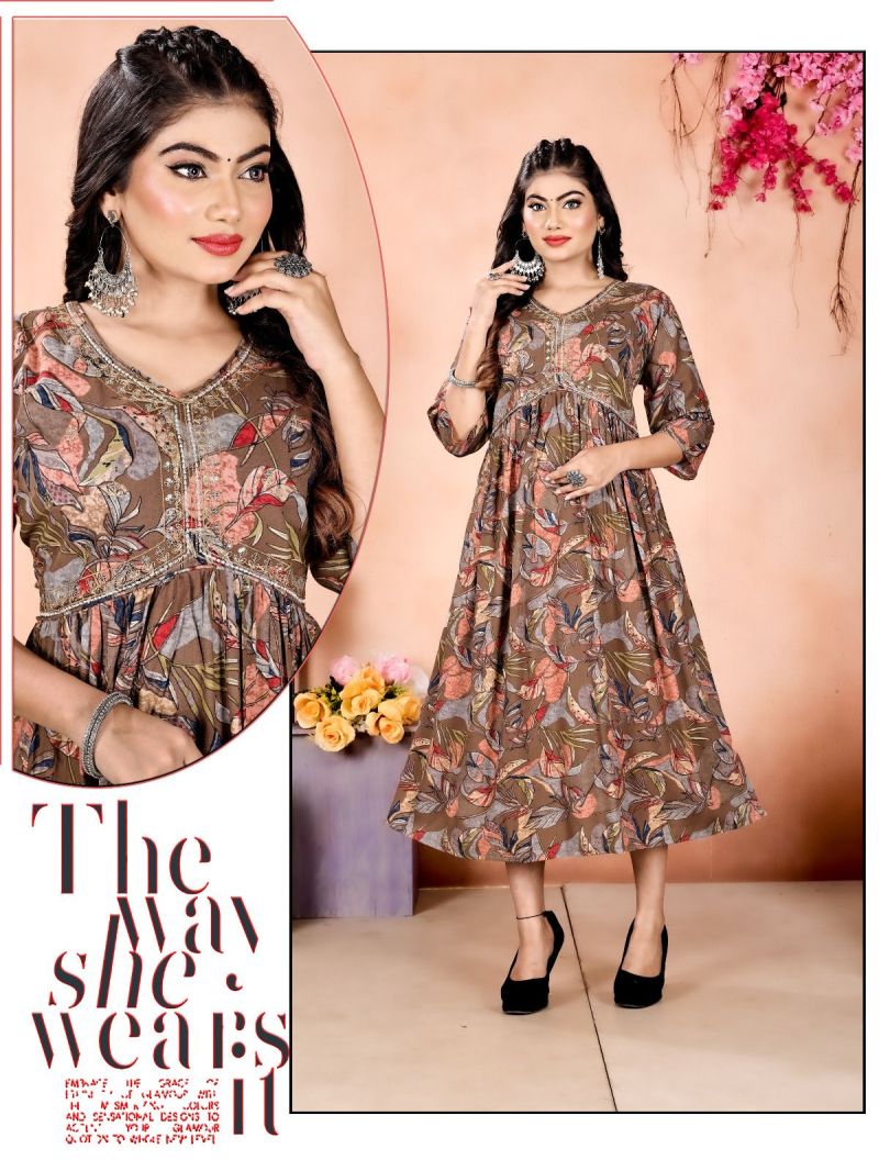 Premium Rayon Foil Printed Alia Cut Kurtis