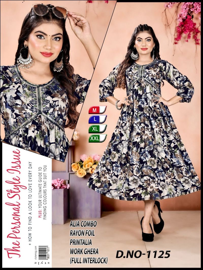 Premium Rayon Foil Printed Alia Cut Kurtis