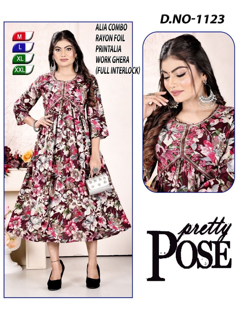 Premium Rayon Foil Printed Alia Cut Kurtis