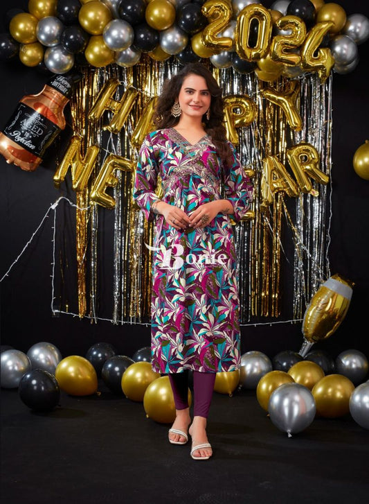 Printed Rayon Alia Cut Kurti Collection