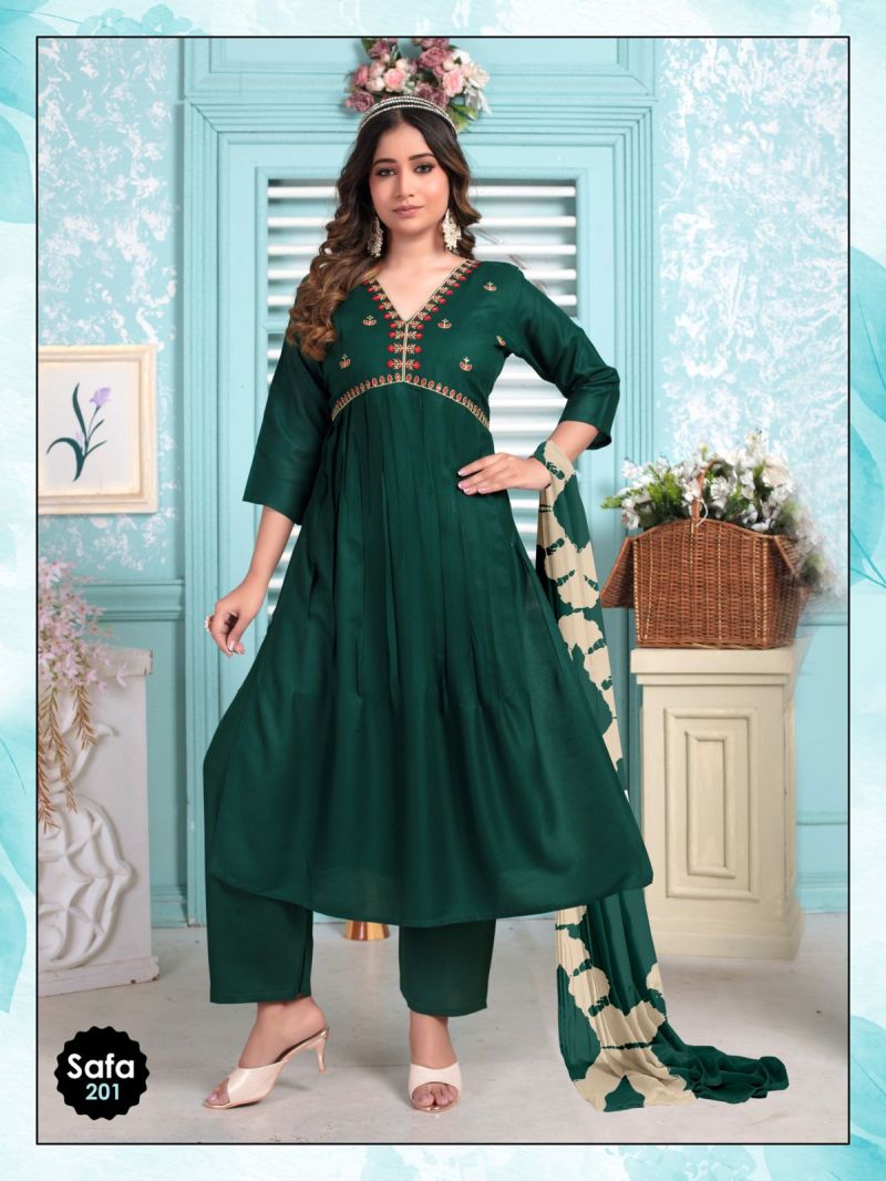 Rayon Embroidered Alia Cut Kurti Bottom With Dupatta