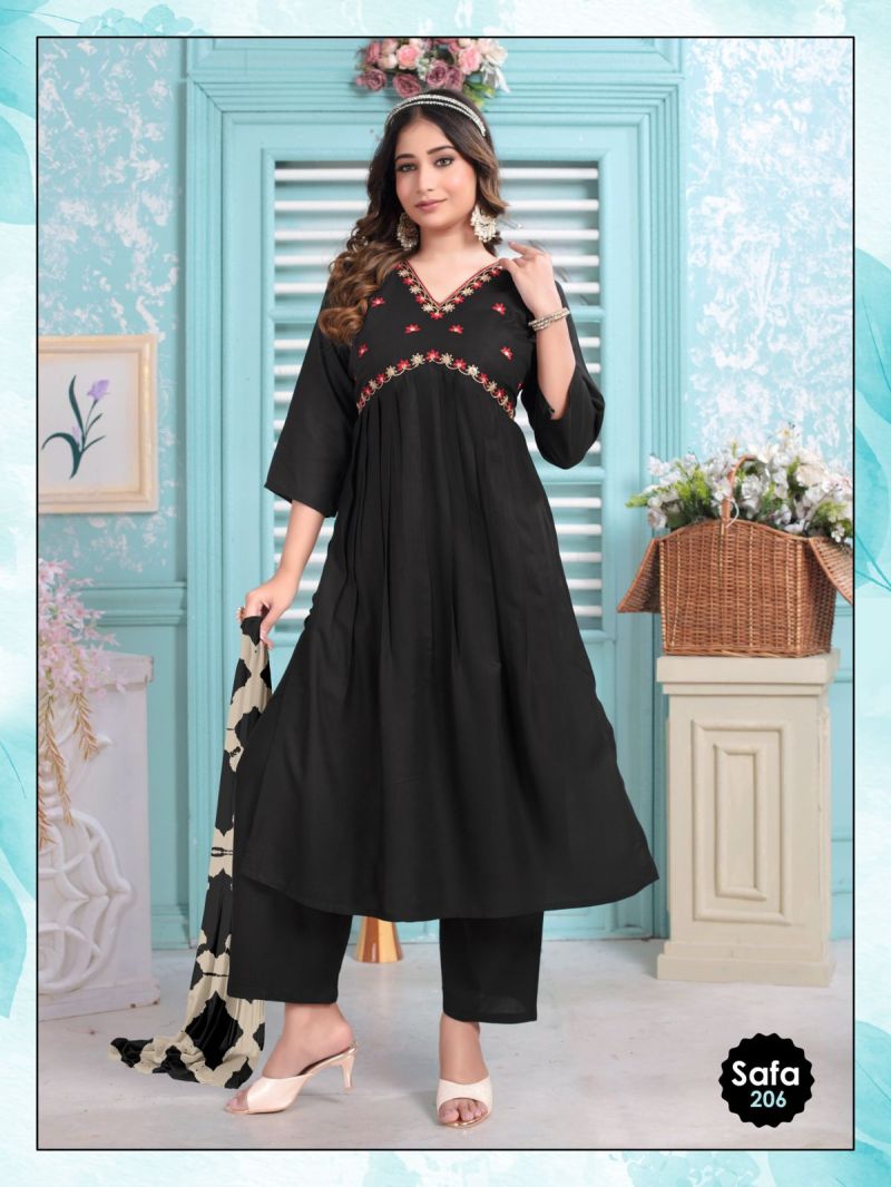 Rayon Embroidered Alia Cut Kurti Bottom With Dupatta