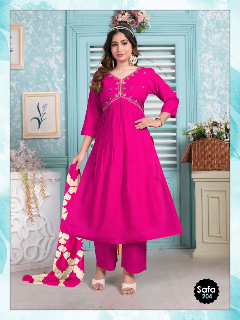 Rayon Embroidered Alia Cut Kurti Bottom With Dupatta