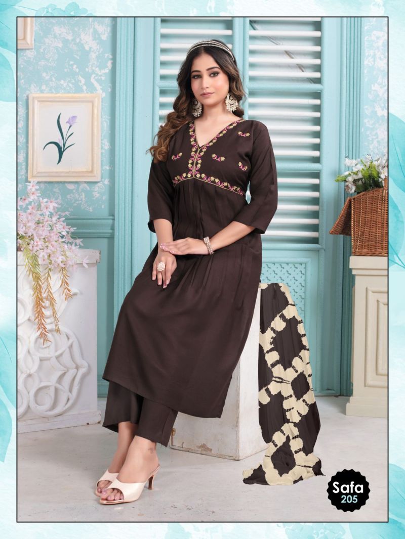 Rayon Embroidered Alia Cut Kurti Bottom With Dupatta