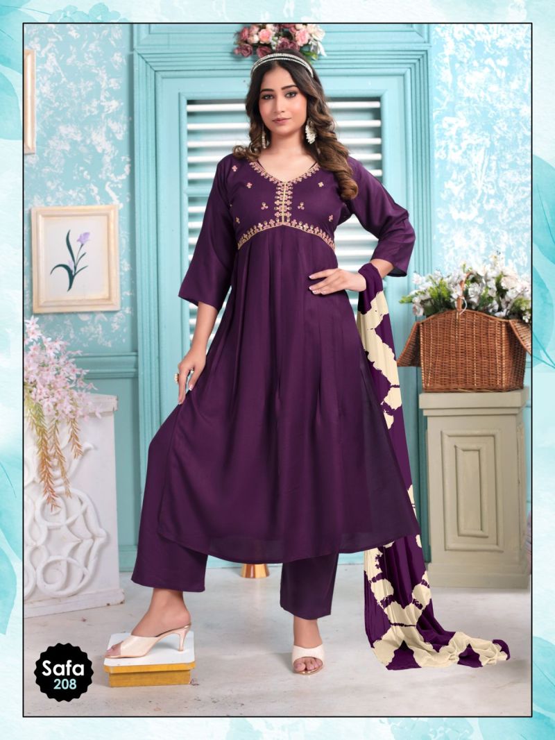 Rayon Embroidered Alia Cut Kurti Bottom With Dupatta