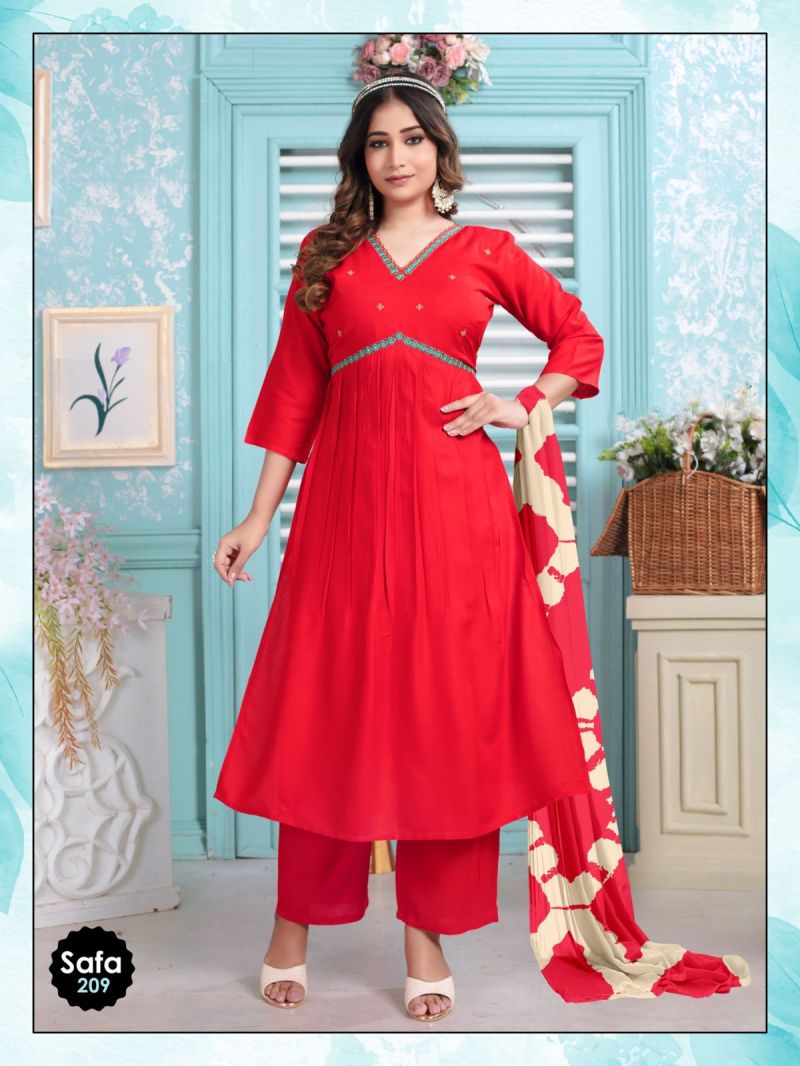 Rayon Embroidered Alia Cut Kurti Bottom With Dupatta