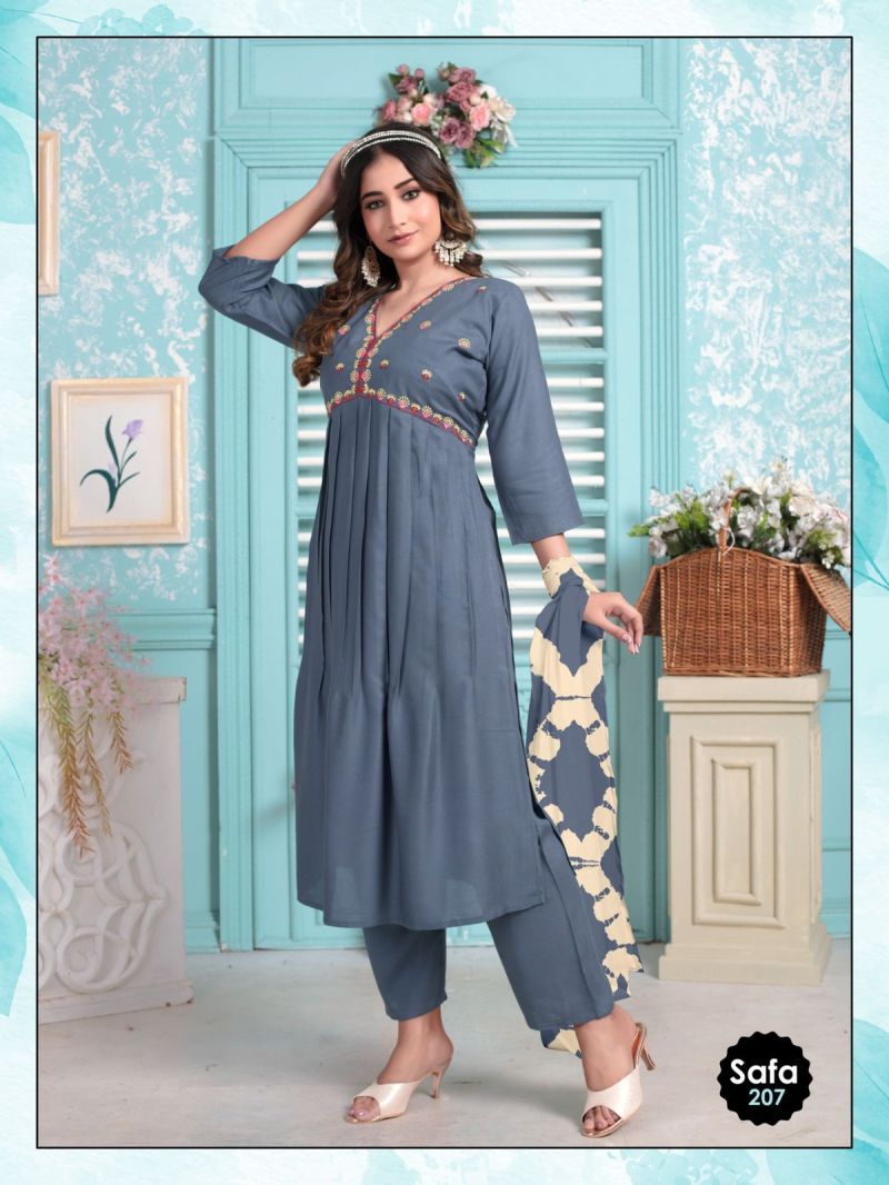 Rayon Embroidered Alia Cut Kurti Bottom With Dupatta