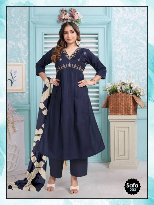 Rayon Embroidered Alia Cut Kurti Bottom With Dupatta