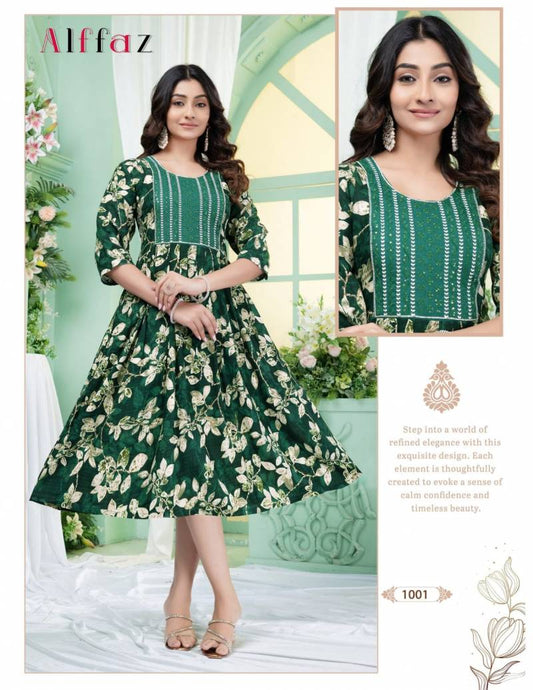 Rayon Procion Printed Kurti with Embroidery Work