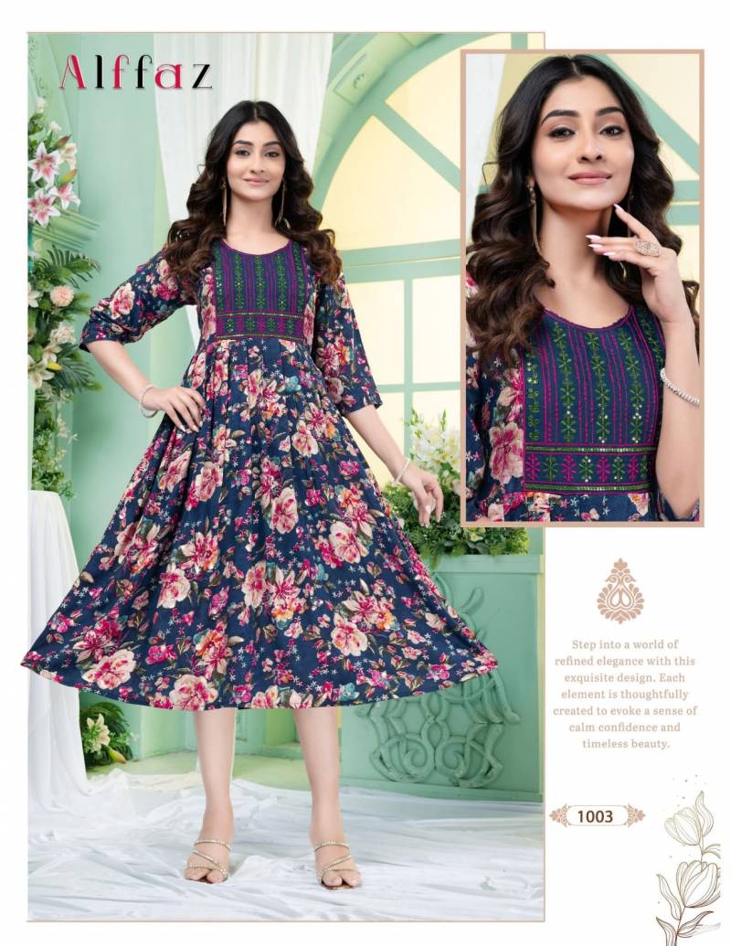 Rayon Procion Printed Kurti with Embroidery Work