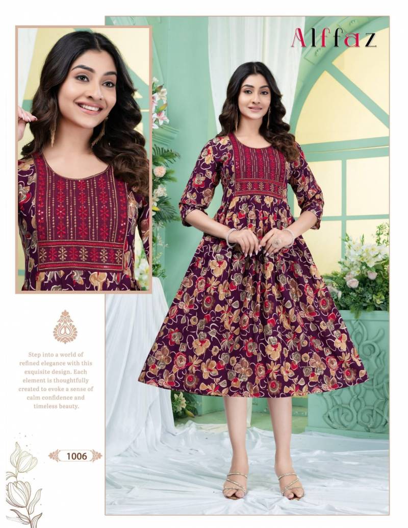 Rayon Procion Printed Kurti with Embroidery Work