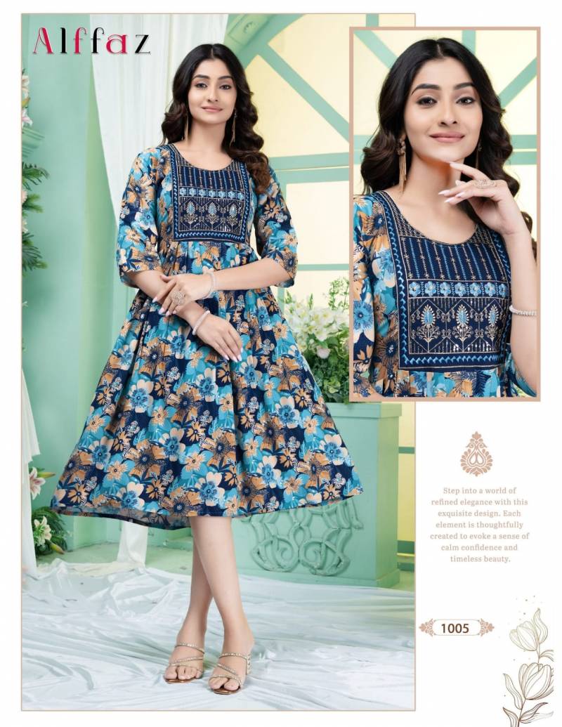 Rayon Procion Printed Kurti with Embroidery Work