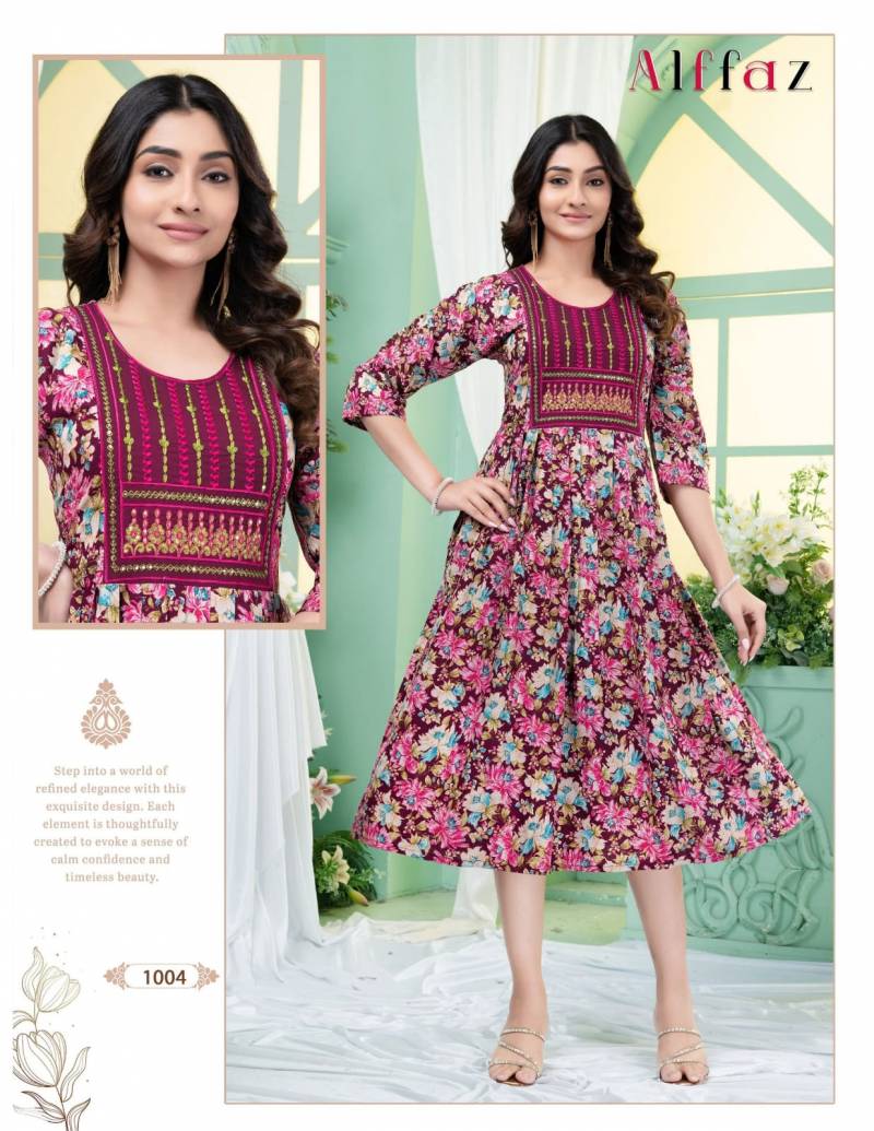 Rayon Procion Printed Kurti with Embroidery Work