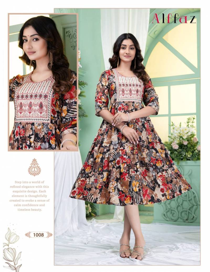 Rayon Procion Printed Kurti with Embroidery Work