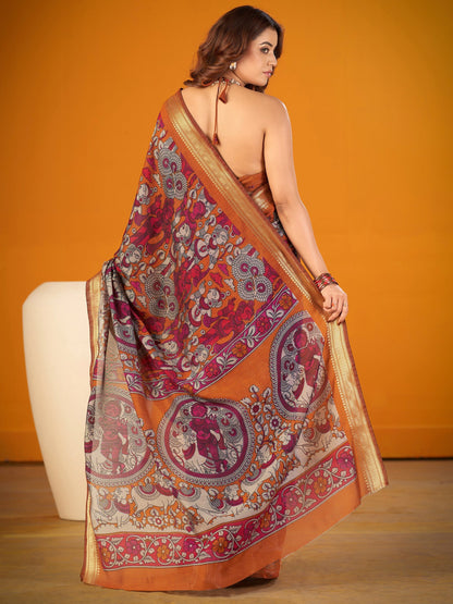 Gorgeous Mustard Zari Border Chanderi Festive Ware Saree With Blouse