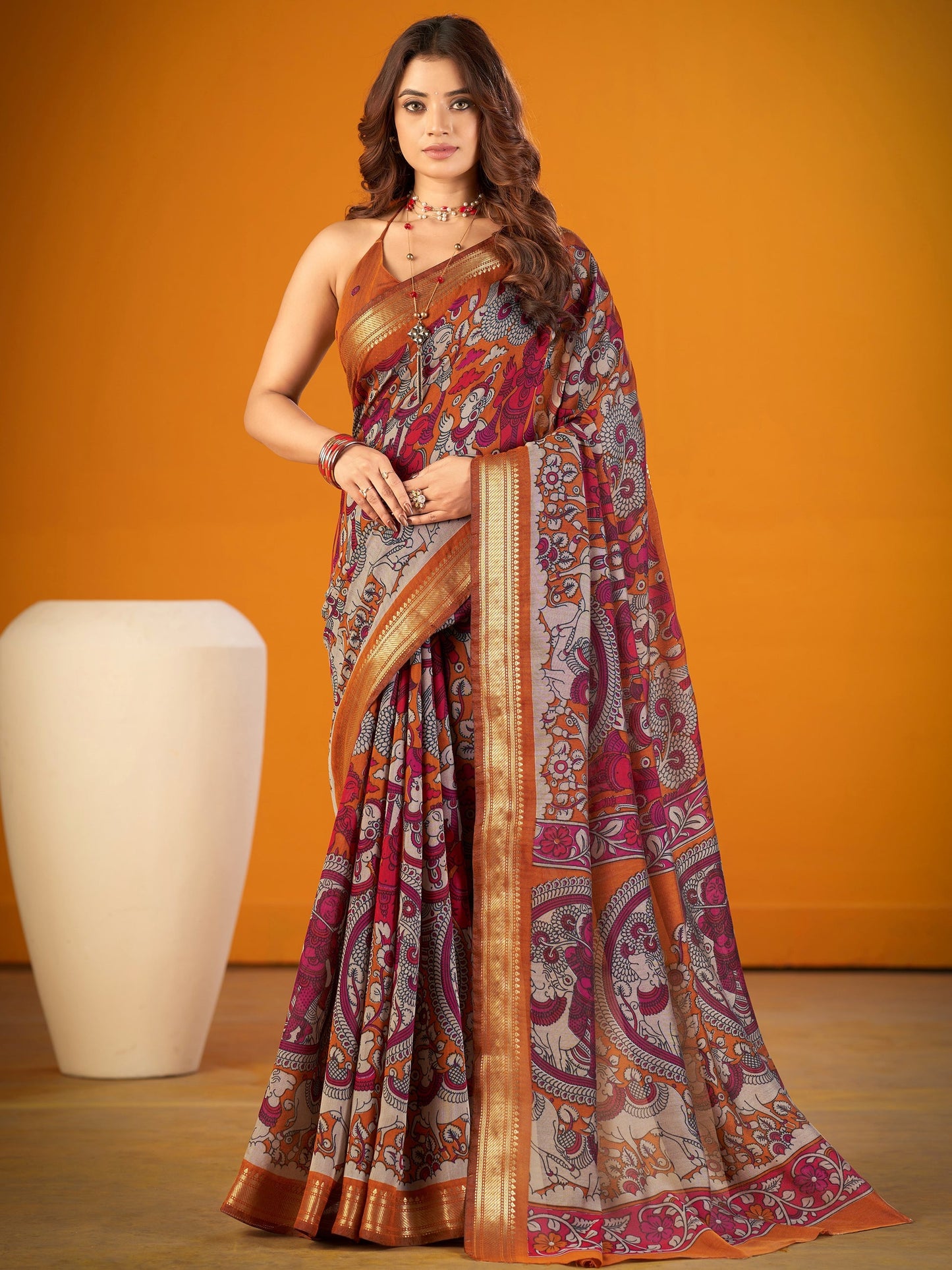 Gorgeous Mustard Zari Border Chanderi Festive Ware Saree With Blouse