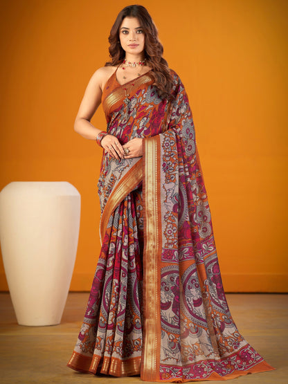 Gorgeous Mustard Zari Border Chanderi Festive Ware Saree With Blouse