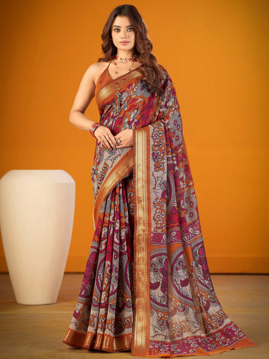 Gorgeous Mustard Zari Border Chanderi Festive Ware Saree With Blouse