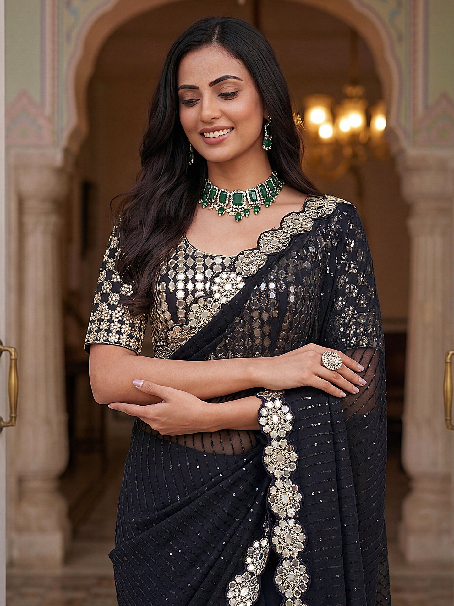 Georgette Wedding Wear Saree With Blouse