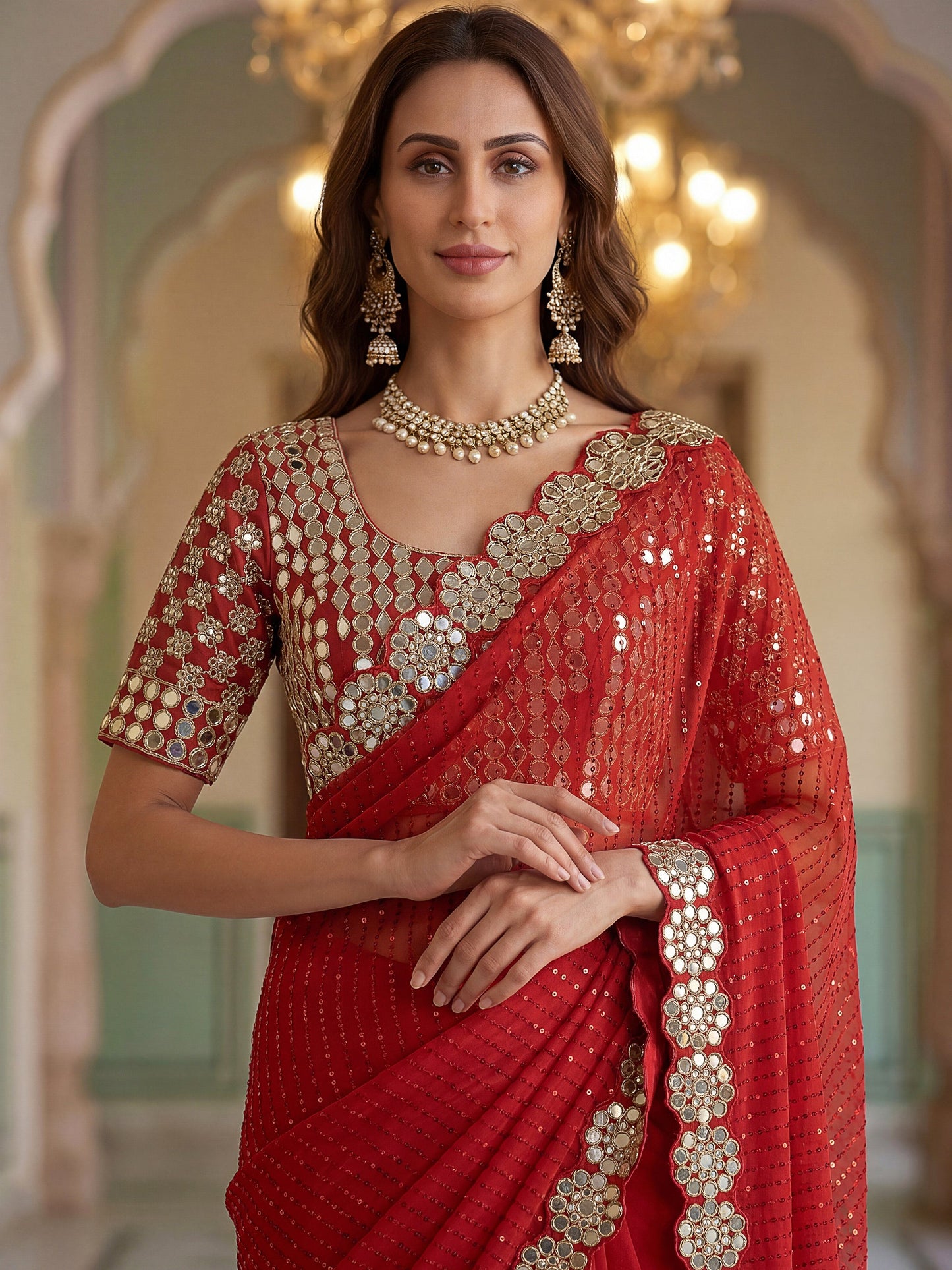 Georgette Wedding Wear Saree With Blouse