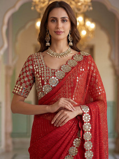 Georgette Wedding Wear Saree With Blouse