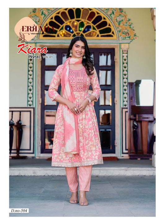 Rayon Nyra Cut Kurti Set with Bottom & Dupatta