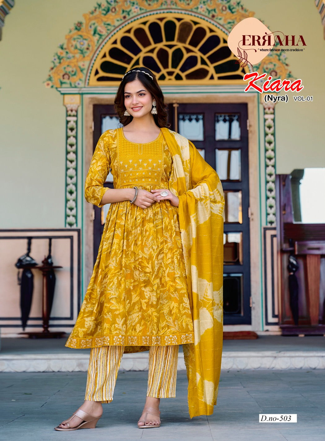 Rayon Nyra Cut Kurti Set with Bottom & Dupatta