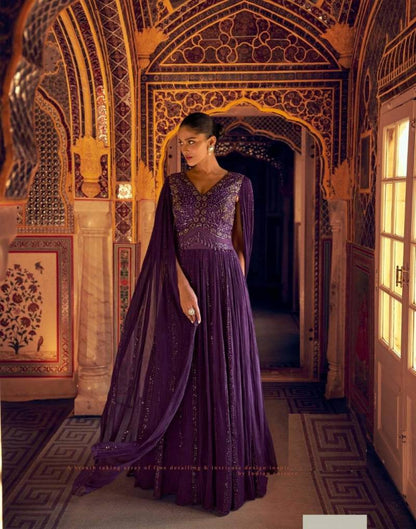Real Georgette Embroidered Anarkali Gown with Dupatta