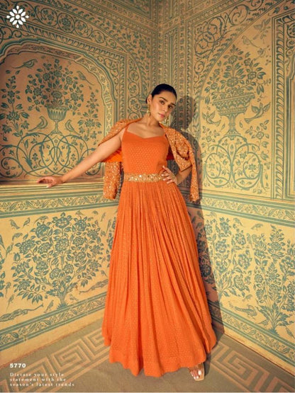 Real Georgette Embroidered Anarkali Gown with Dupatta