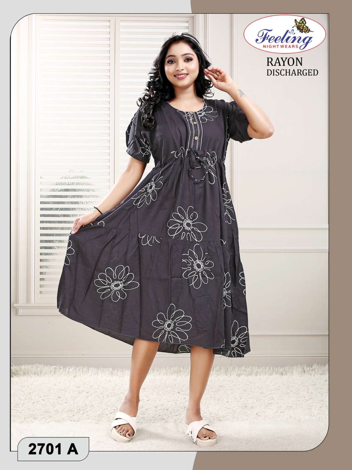 Discharge Print Rayon Kurti (Free Size)